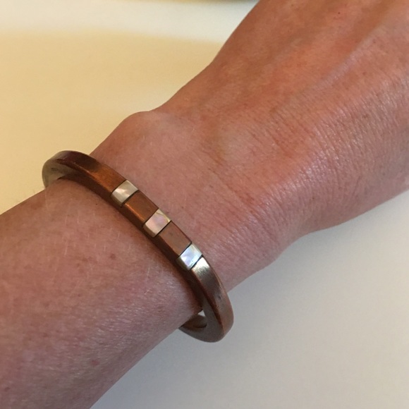 VTG BoHo Copper Cuff Bracelet with inlay MOP - Picture 5 of 12